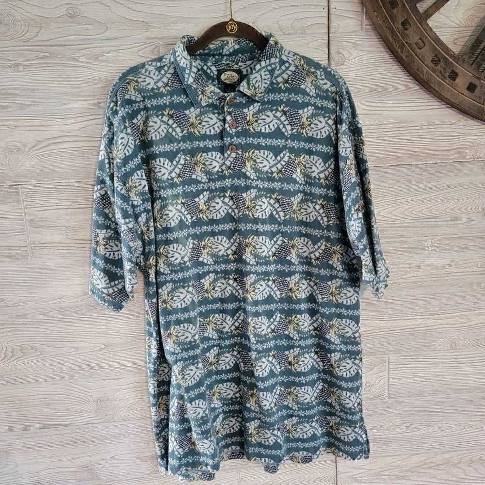 Tommy Bahama Pineapple Polo Hawaiian Cotton Mens SZ L
